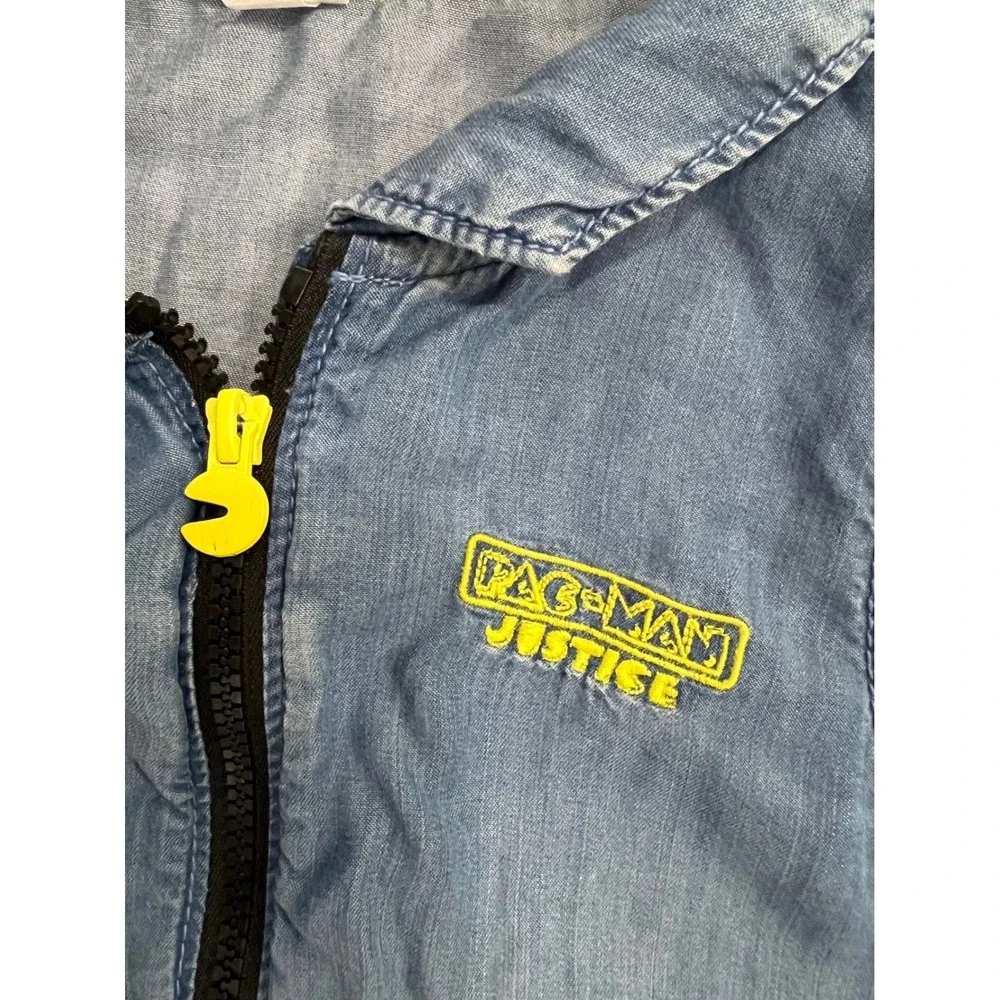 Justice Pac-Man Girls Blue Denim Romper Sleeveless Zip Front Size M 10